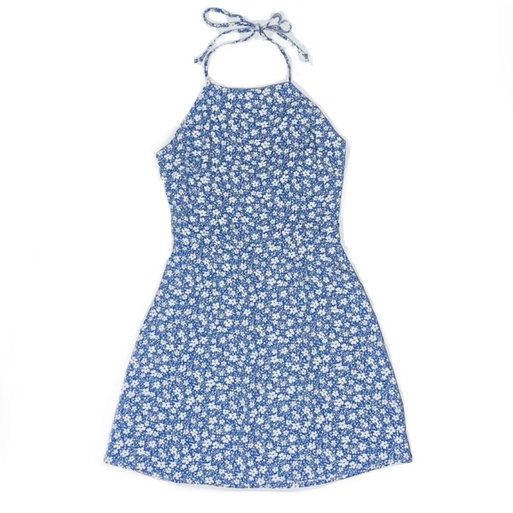 Reformation Blue and White Floral Halter Dress